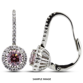 1.63 Carat tw. Round Brilliant 18k White Gold Drop Diamond Earrings with Halo (Pink-VS2)