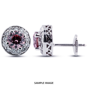 1.48 Carat tw. Round Brilliant 14k White Gold Vintage style Halo Diamond Stud Earrings (Pink-VS2)