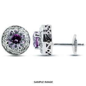 1.30 Carat tw. Round Brilliant 14k White Gold Vintage style Halo Diamond Stud Earrings (Purple-VS1)