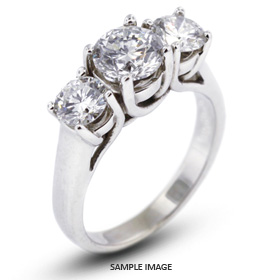 14k White Gold Classic Style Trellis Three-Stone Engagement Rings with 1.90 Total Carat K-I1 Round Diamond