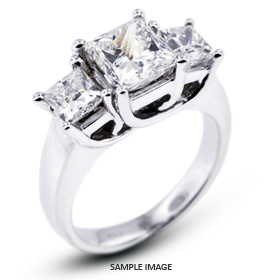 14k White Gold Classic Style Trellis Three-Stone Engagement Rings with 1.80 Total Carat G-I1 Princess Diamond