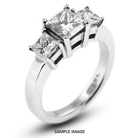 14k White Gold Classic Style Baskets Three-Stone Engagement Rings with 1.80 Total Carat G-I1 Princess Diamond